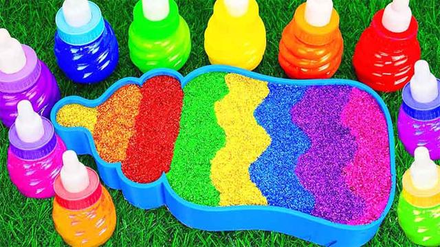 Slime Video💕| A wonderful combination of rainbow milk bottle bathtub and slime glitter ✨ img