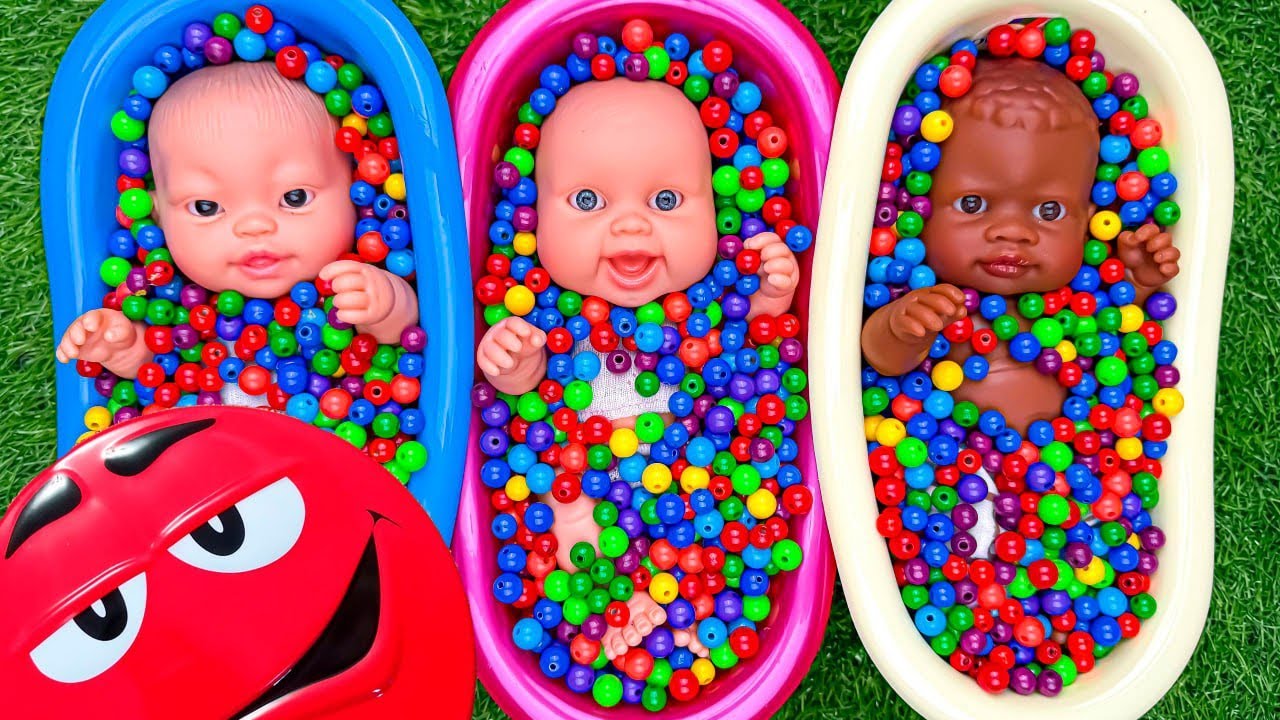 Full of 3 Rainbow BathTubs Candy with M&M's & Magic Slime Cutting Video img